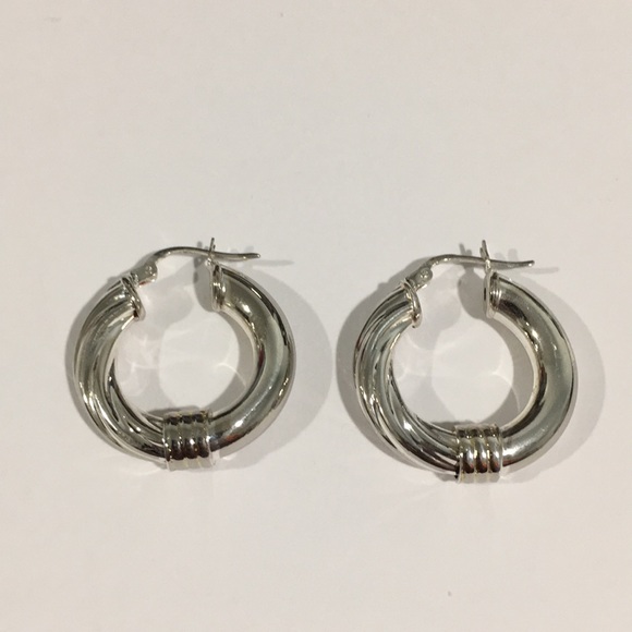 Sterling Silver Women's Twisted Hoop Earrings - Picture 3 of 4